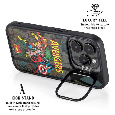 Marvel Classic Comics Avengers Assemble iPhone 15 Pro Kickstand Case